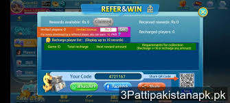 3 Patti Pearl Refer and Win screen showing invite code and rewards